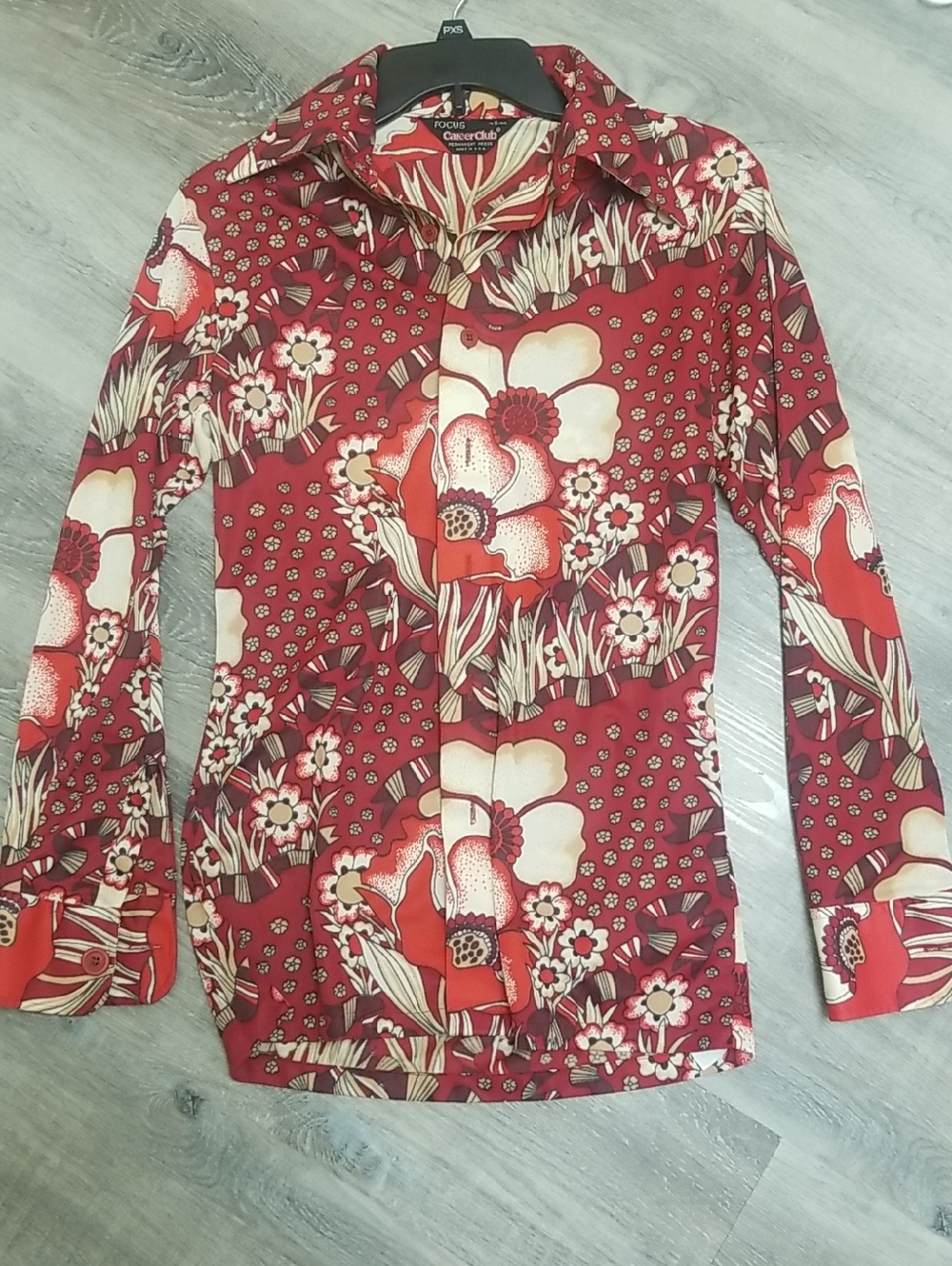 Vintage Fox Red Floral Button-Down Shirt